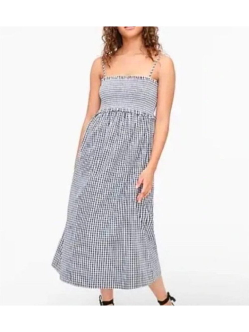 J.Crew Re-Imagined Gingham Smocked Midi Dress Navy White Check Sundress Size M - Picture 9 of 11